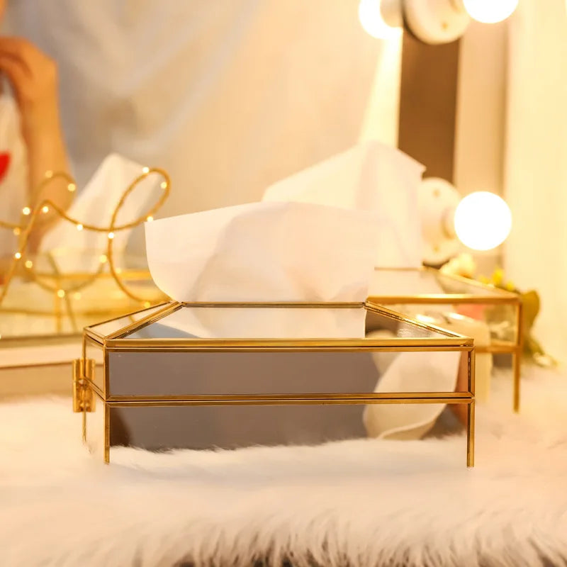 Luxury Mirror Glass Tissue Box – European Style Tray & Holder