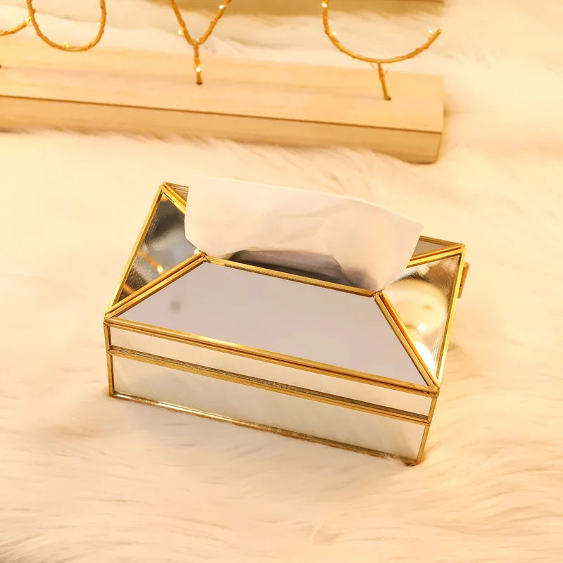 Luxury Mirror Glass Tissue Box – European Style Tray & Holder