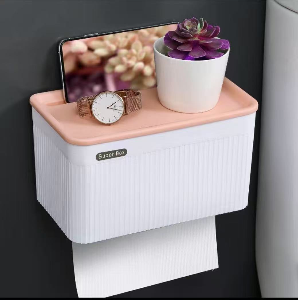 Wall-Mounted Waterproof Toilet Paper Holder with Storage Tray