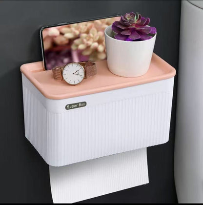Wall-Mounted Waterproof Toilet Paper Holder with Storage Tray